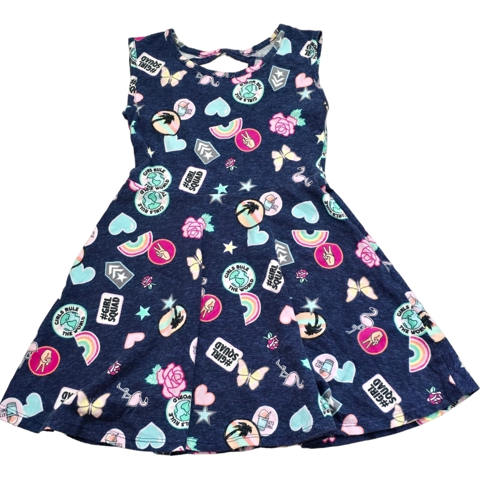 The Childrens Place Girls Sz S 5 6 Sleeveless Skater Dress Heather Blue Tropical